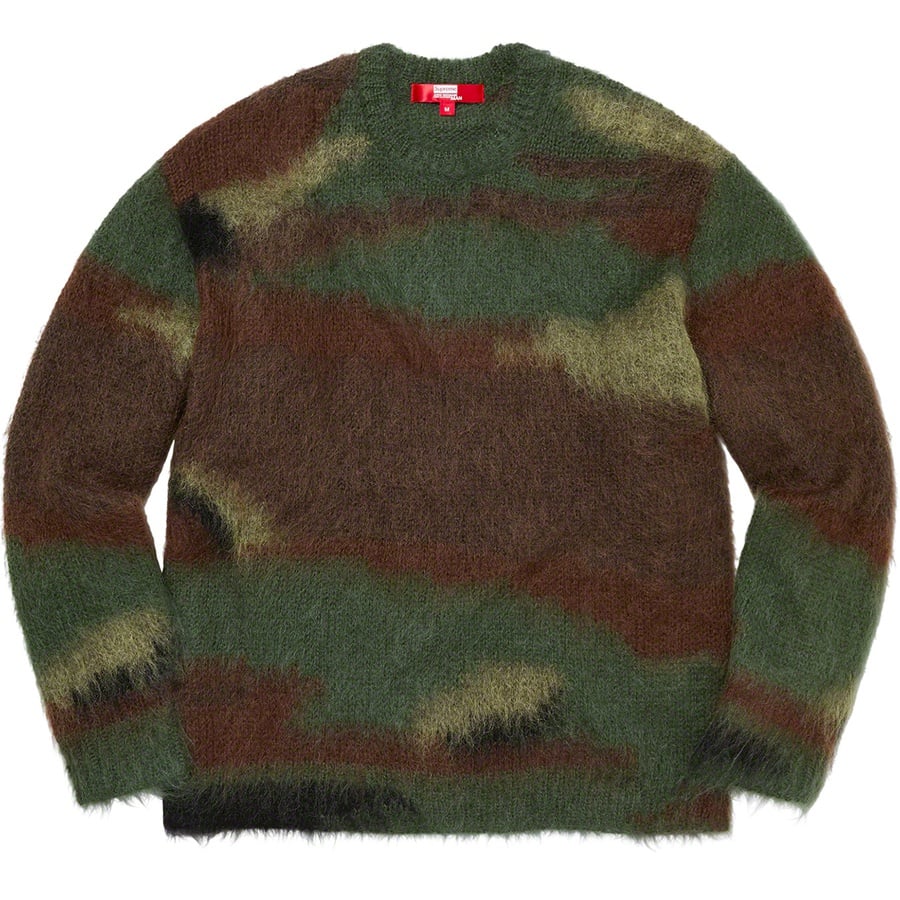 Details on Supreme JUNYA WATANABE COMME des GARÇONS MAN Brushed Camo Sweater Olive from fall winter
                                                    2021 (Price is $248)