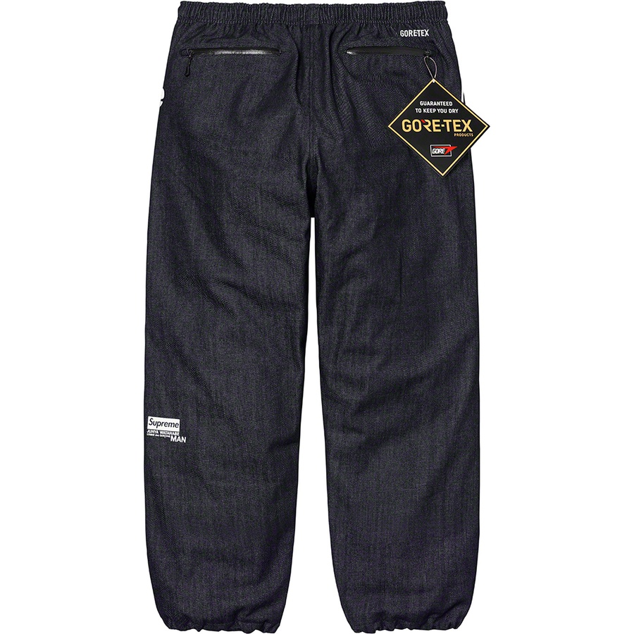 Details on Supreme JUNYA WATANABE COMME des GARÇONS MAN GORE-TEX Denim Pant Indigo from fall winter
                                                    2021 (Price is $288)