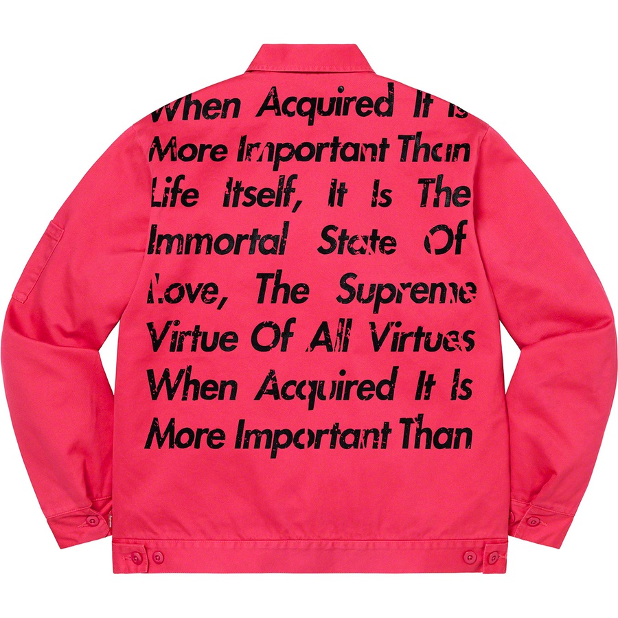 Details on Supreme JUNYA WATANABE COMME des GARÇONS MAN Printed Work Jacket Bright Pink from fall winter
                                                    2021 (Price is $288)