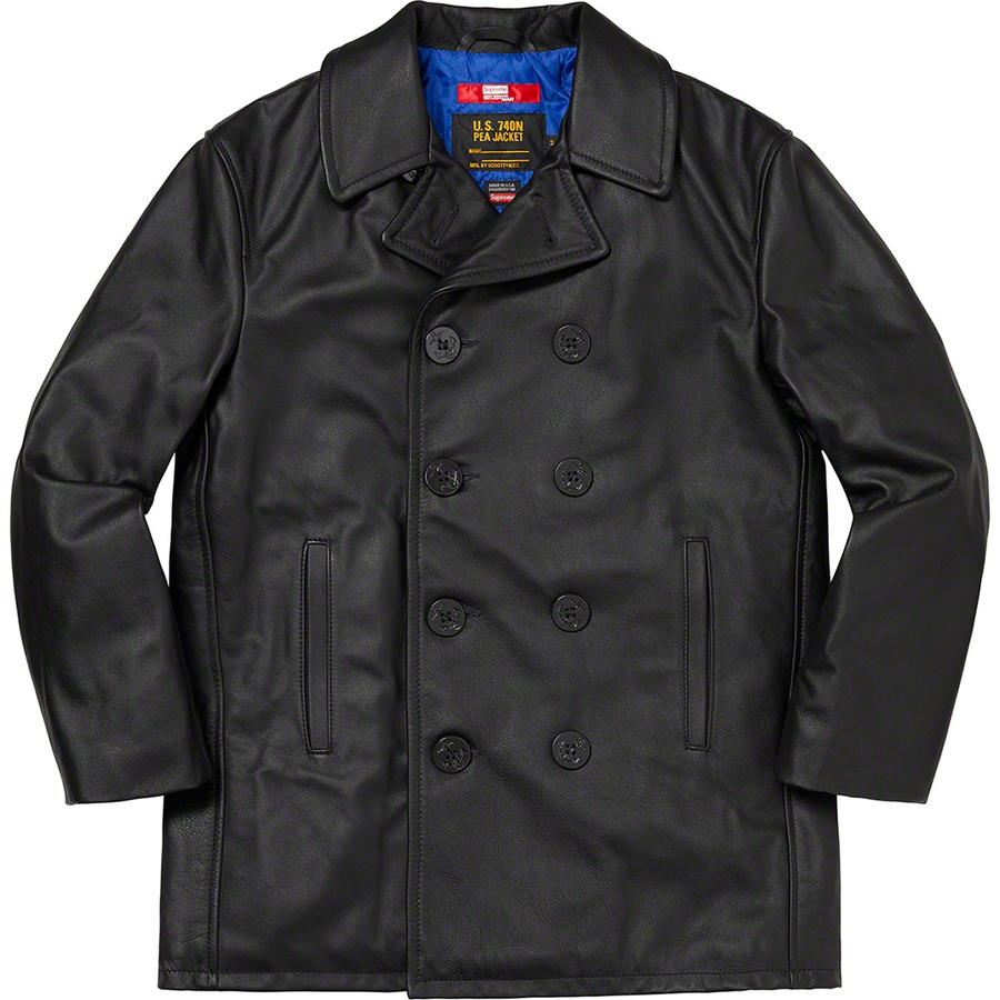 Details on Supreme JUNYA WATANABECOMME des GARÇONS MAN SchottLeather Peacoat Black from fall winter 2021 (Price is $868)
