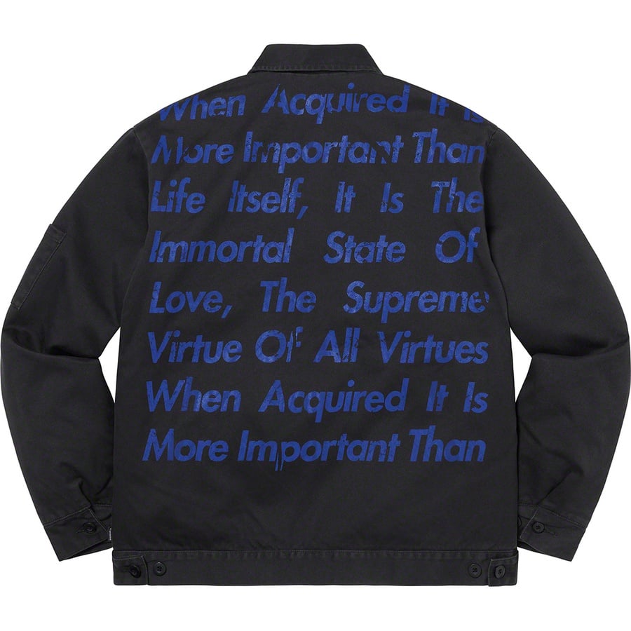 Details on Supreme JUNYA WATANABE COMME des GARÇONS MAN Printed Work Jacket Black from fall winter
                                                    2021 (Price is $288)