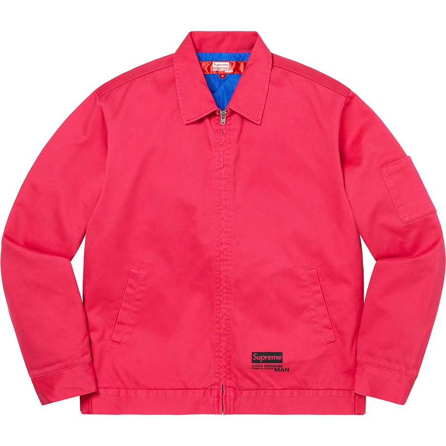 Details on Supreme JUNYA WATANABE COMME des GARÇONS MAN Printed Work Jacket Bright Pink from fall winter 2021 (Price is $288)