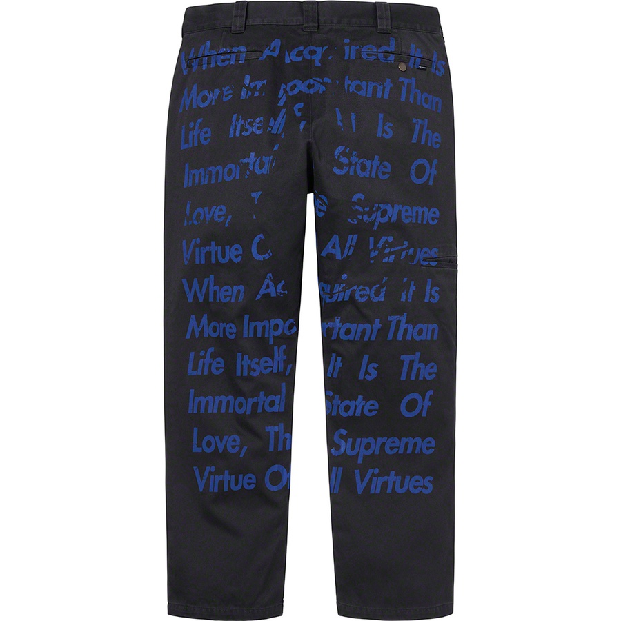 Details on Supreme JUNYA WATANABE COMME des GARÇONS MAN Printed Work Pant Black from fall winter 2021 (Price is $188)