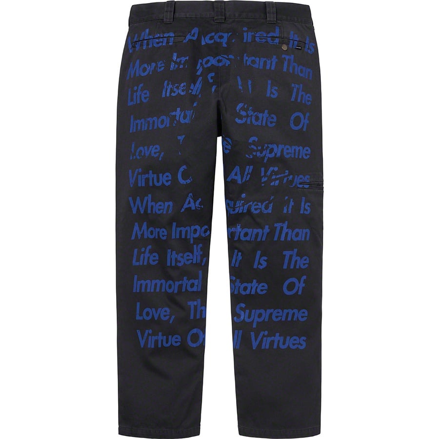 Details on Supreme JUNYA WATANABE COMME des GARÇONS MAN Printed Work Pant Black from fall winter
                                                    2021 (Price is $188)