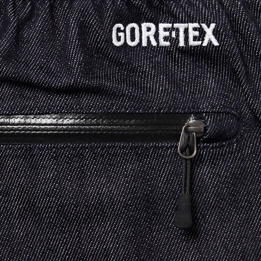 Details on Supreme JUNYA WATANABE COMME des GARÇONS MAN GORE-TEX Denim Pant Indigo from fall winter
                                                    2021 (Price is $288)