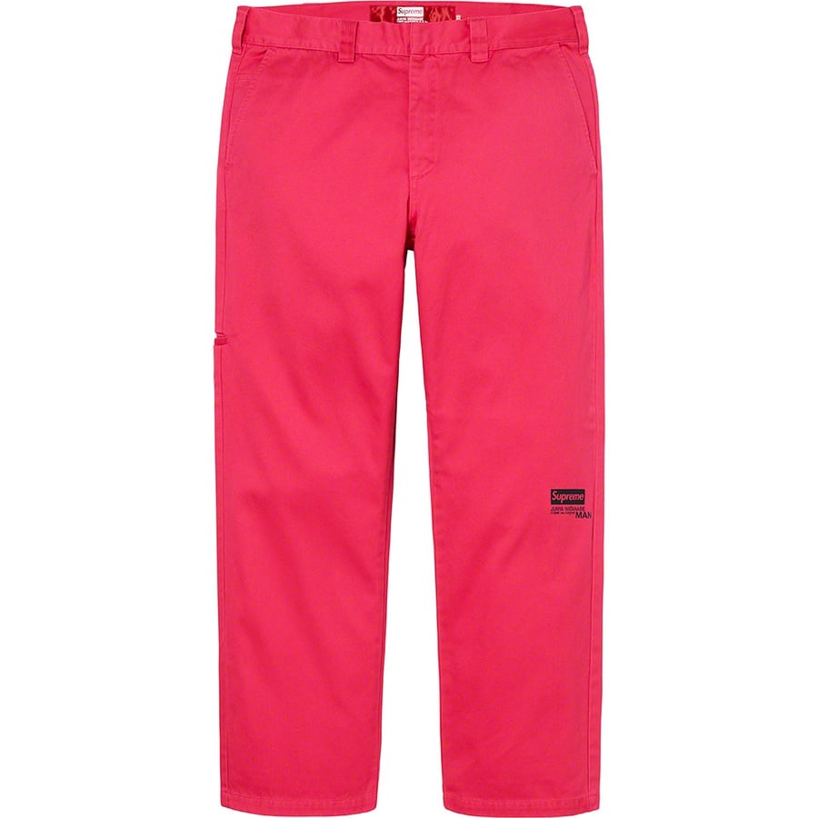 Details on Supreme JUNYA WATANABE COMME des GARÇONS MAN Printed Work Pant Bright Pink from fall winter
                                                    2021 (Price is $188)