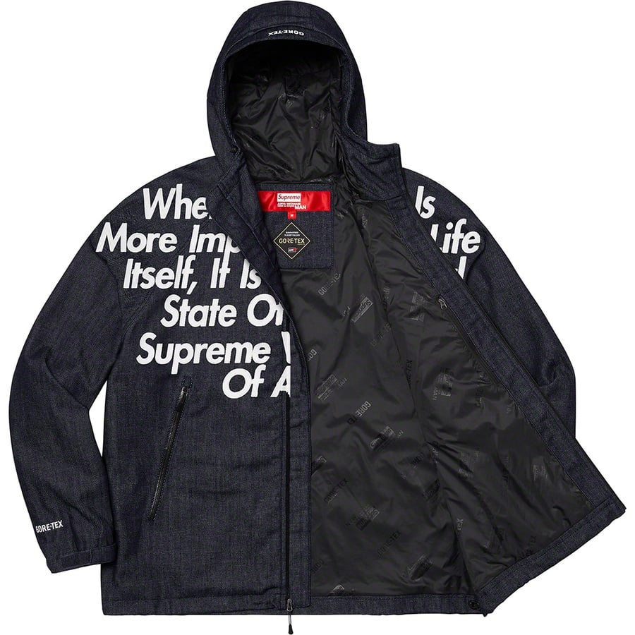 Details on Supreme JUNYA WATANABE COMME des GARÇONS MAN GORE-TEX Denim Parka Indigo from fall winter
                                                    2021 (Price is $468)