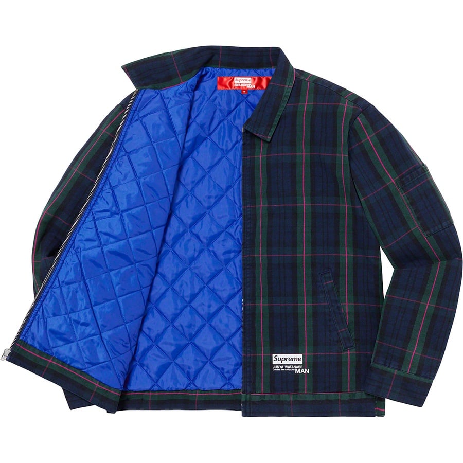 Details on Supreme JUNYA WATANABE COMME des GARÇONS MAN Printed Work Jacket Navy Plaid from fall winter
                                                    2021 (Price is $288)