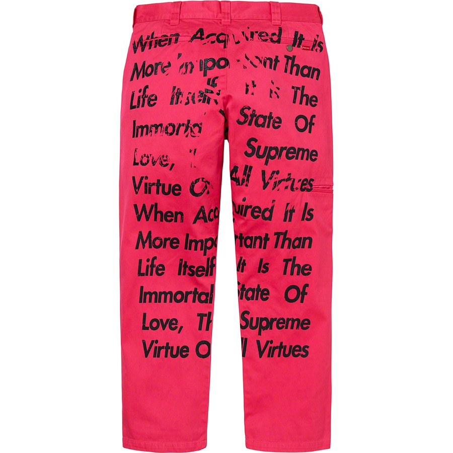 Details on Supreme JUNYA WATANABE COMME des GARÇONS MAN Printed Work Pant Bright Pink from fall winter 2021 (Price is $188)