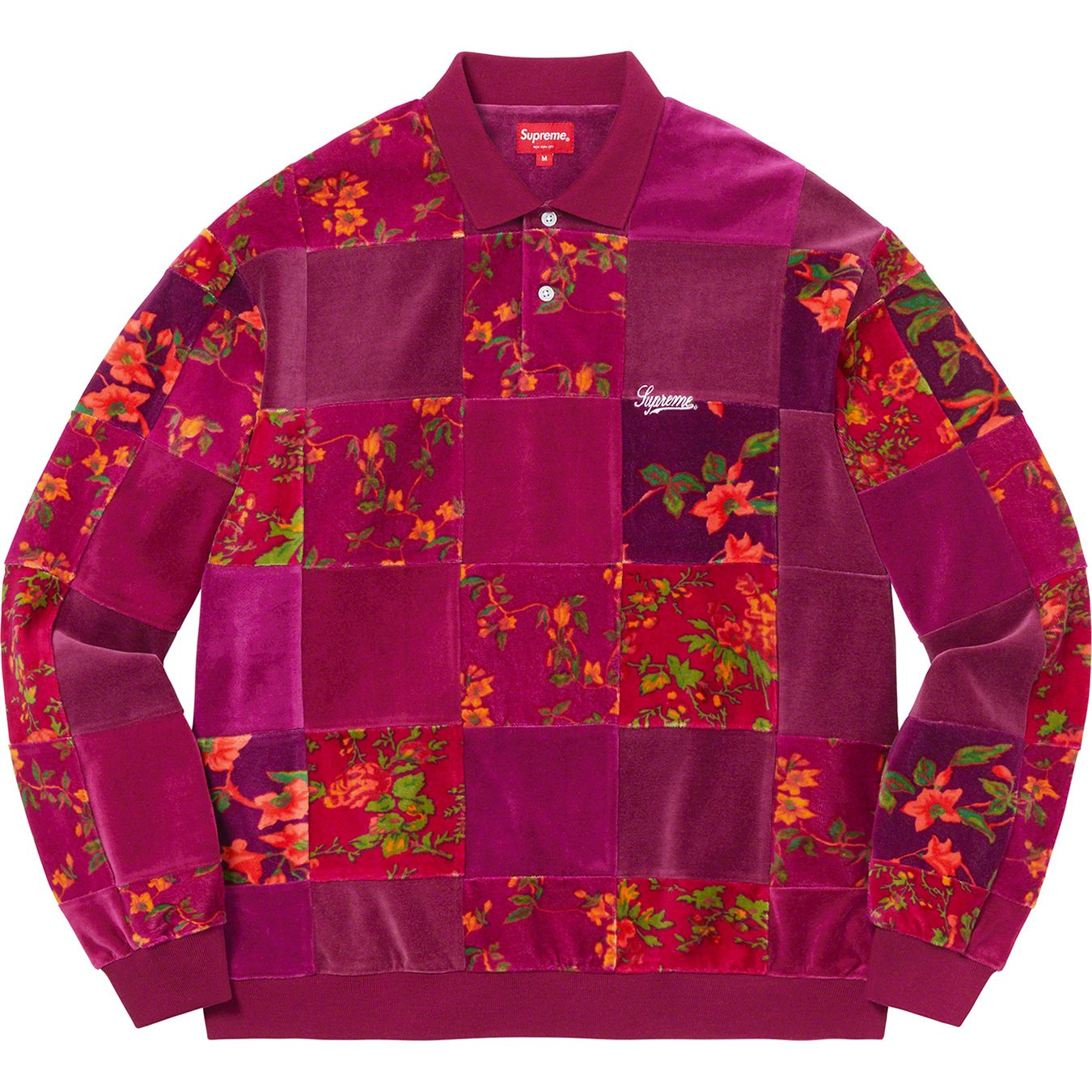 Supreme Floral Patchwork Velour L/S Polo