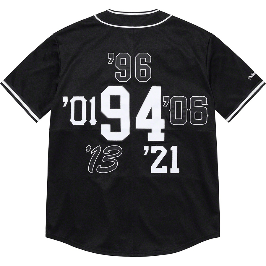 Details on Supreme Mitchell & Ness Patchwork Baseball Jersey Black from fall winter 2021 (Price is $198)