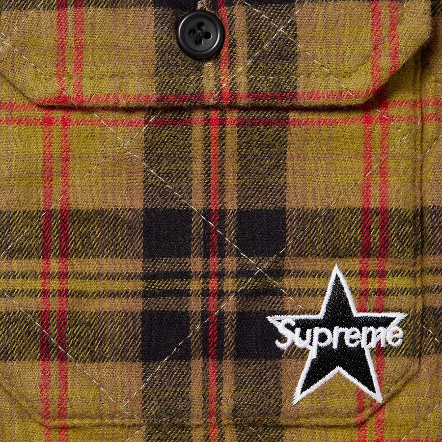 Supreme Quilted Plaid Flannel Shirt (FW21) - Olive - $148