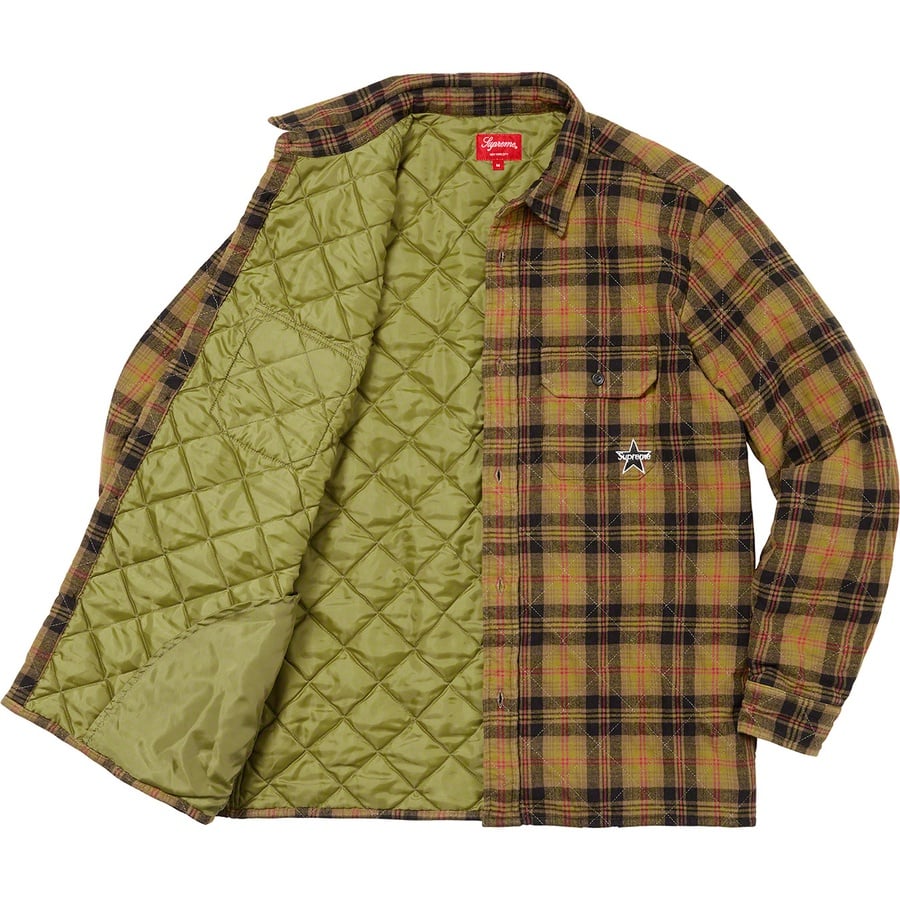 Supreme Quilted Plaid Flannel Shirt (FW21) - Olive - $148