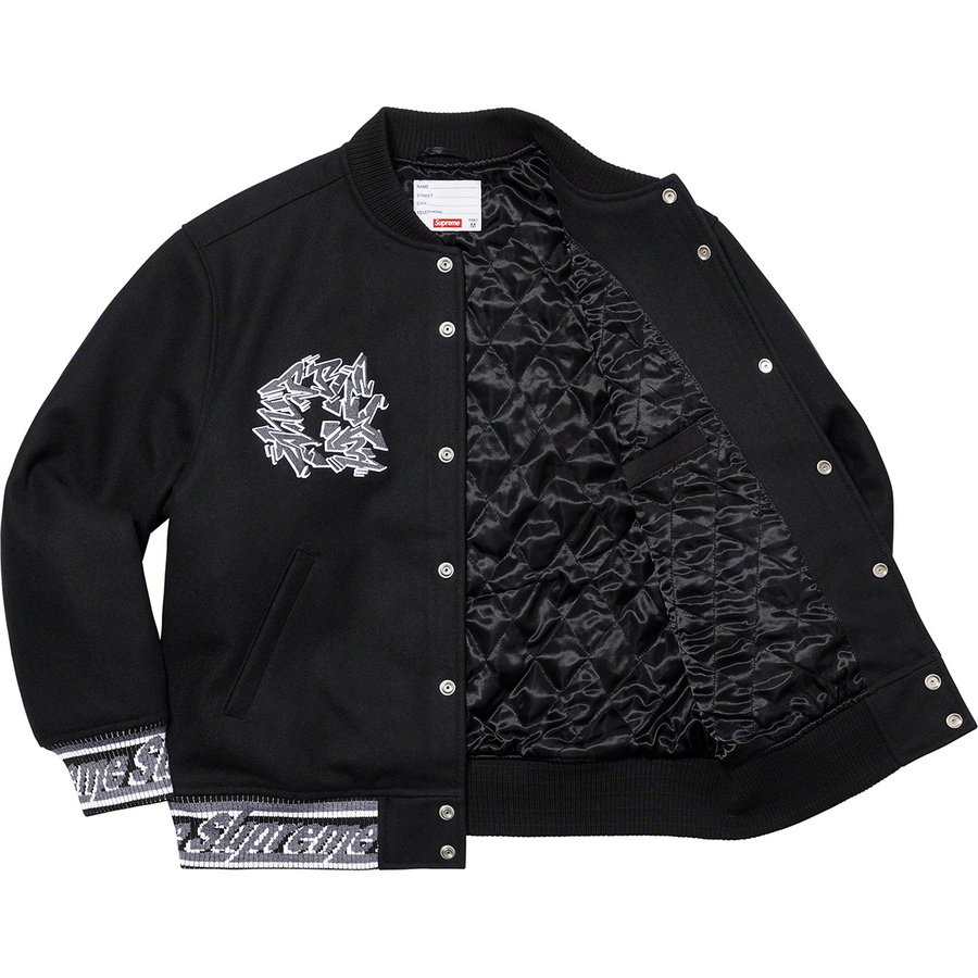 Details on Support Unit Varsity Jacket Black from fall winter
                                                    2021 (Price is $388)