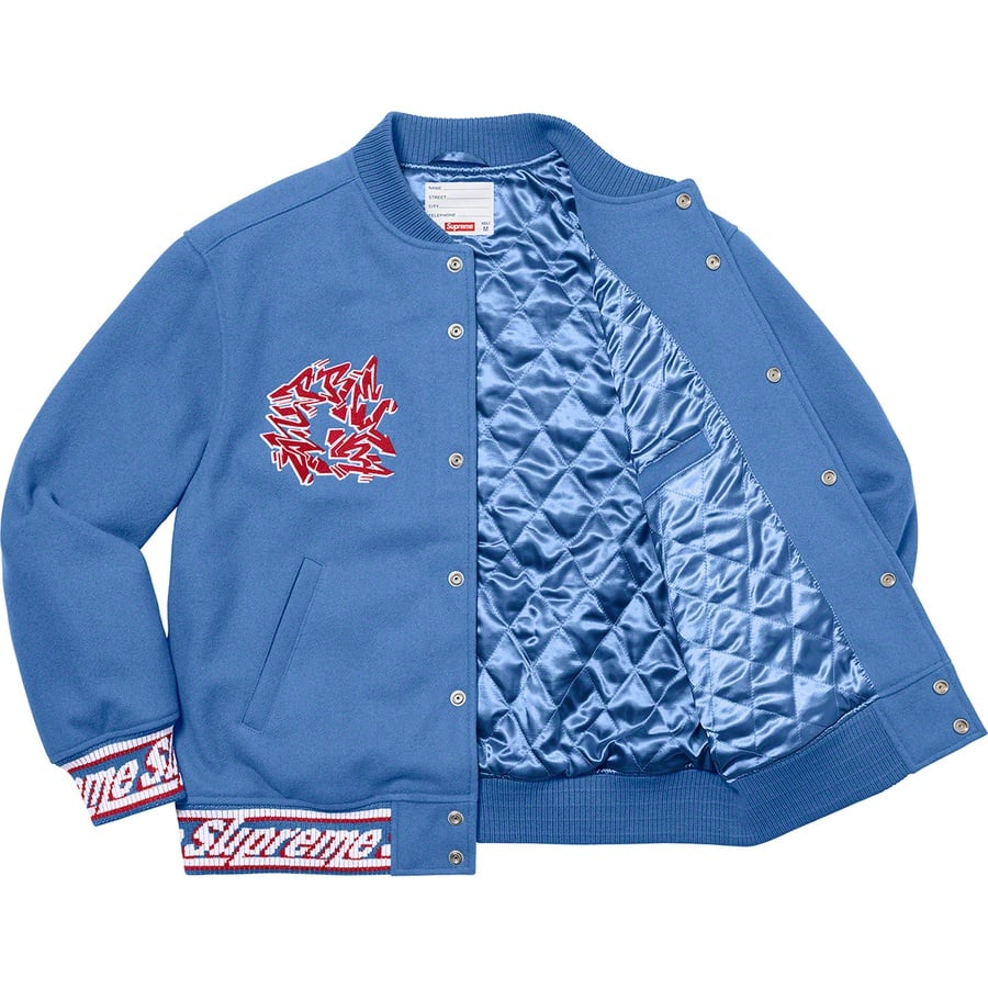 Details on Support Unit Varsity Jacket Light Blue from fall winter
                                                    2021 (Price is $388)