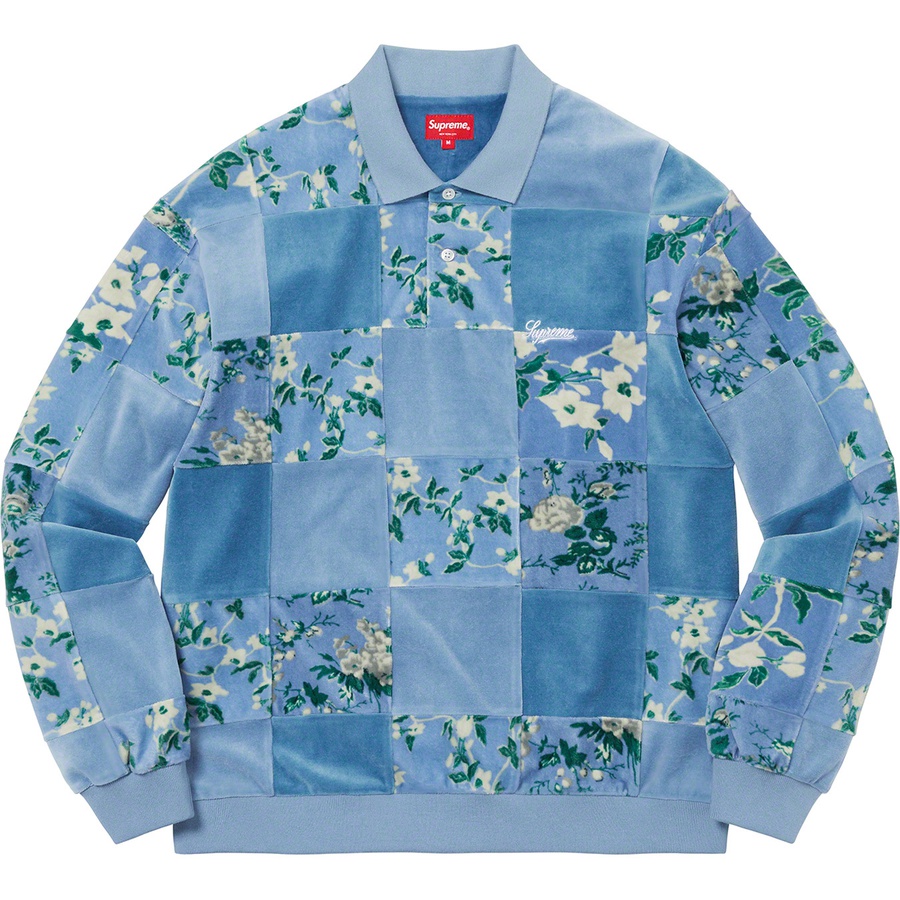 Details on Floral Patchwork Velour L S Polo Slate from fall winter
                                                    2021 (Price is $128)