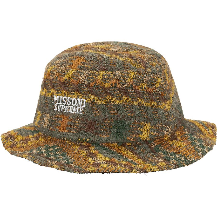 Details on Supreme Missoni Crusher Olive from fall winter
                                                    2021 (Price is $98)