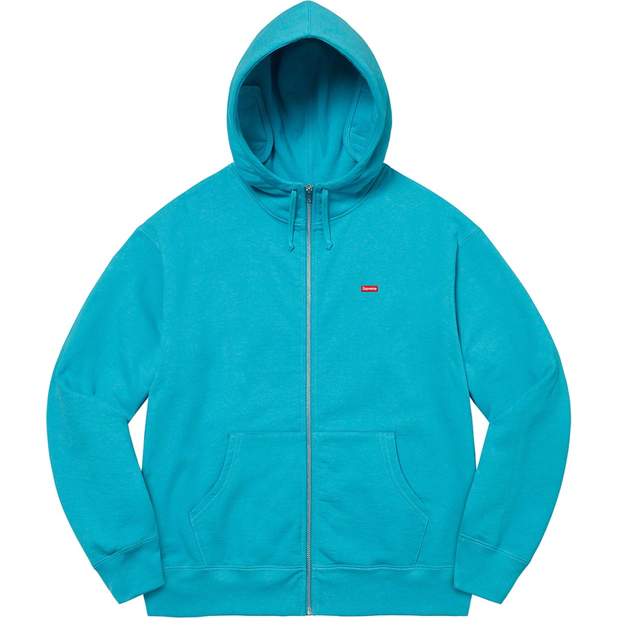 Details on Small Box Facemask Zip Up Hooded Sweatshirt Cyan from fall winter 2021 (Price is $168)
