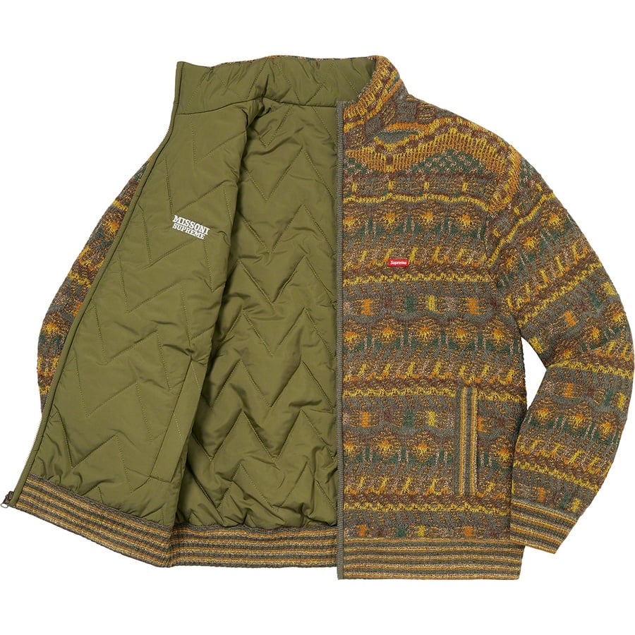 Details on Supreme Missoni Reversible Knit Jacket Olive from fall winter
                                                    2021 (Price is $498)