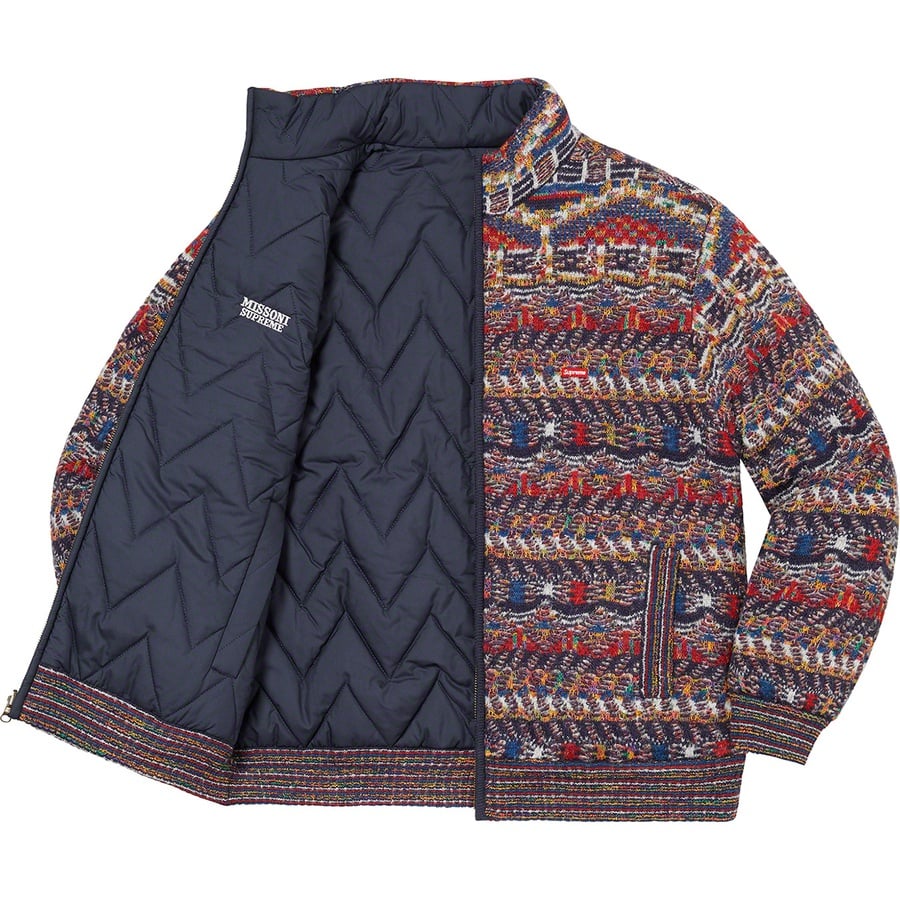 Details on Supreme Missoni Reversible Knit Jacket Navy from fall winter 2021 (Price is $498)