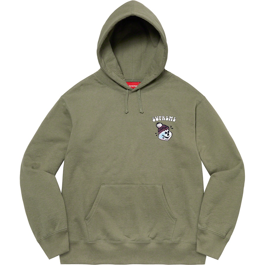 Details on Snowman Hooded Sweatshirt Light Olive from fall winter 2021 (Price is $158)