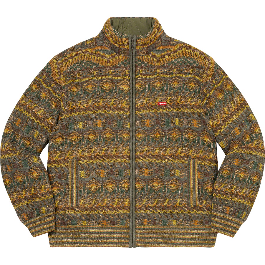 Details on Supreme Missoni Reversible Knit Jacket Olive from fall winter 2021 (Price is $498)