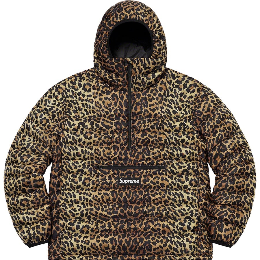 Details on Micro Down Half Zip Hooded Pullover Leopard from fall winter 2021 (Price is $238)