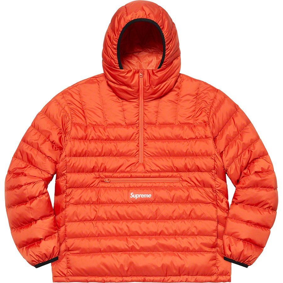 Details on Micro Down Half Zip Hooded Pullover Dark Orange from fall winter 2021 (Price is $238)