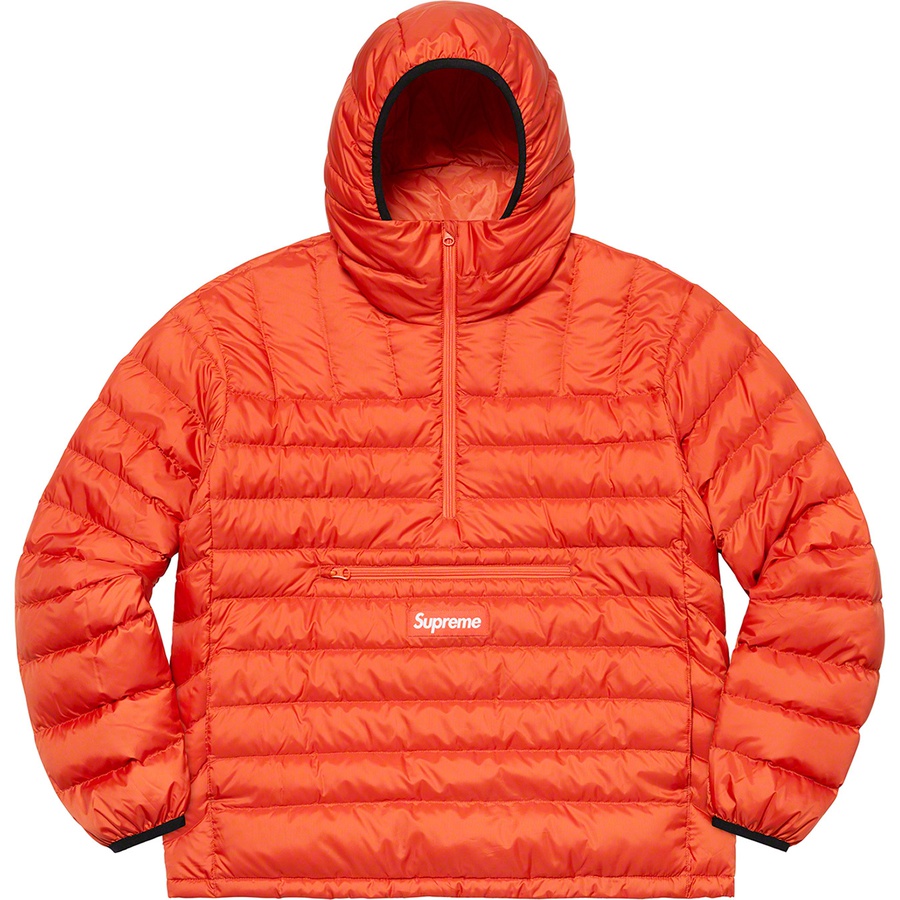 Details on Micro Down Half Zip Hooded Pullover Dark Orange from fall winter
                                                    2021 (Price is $238)