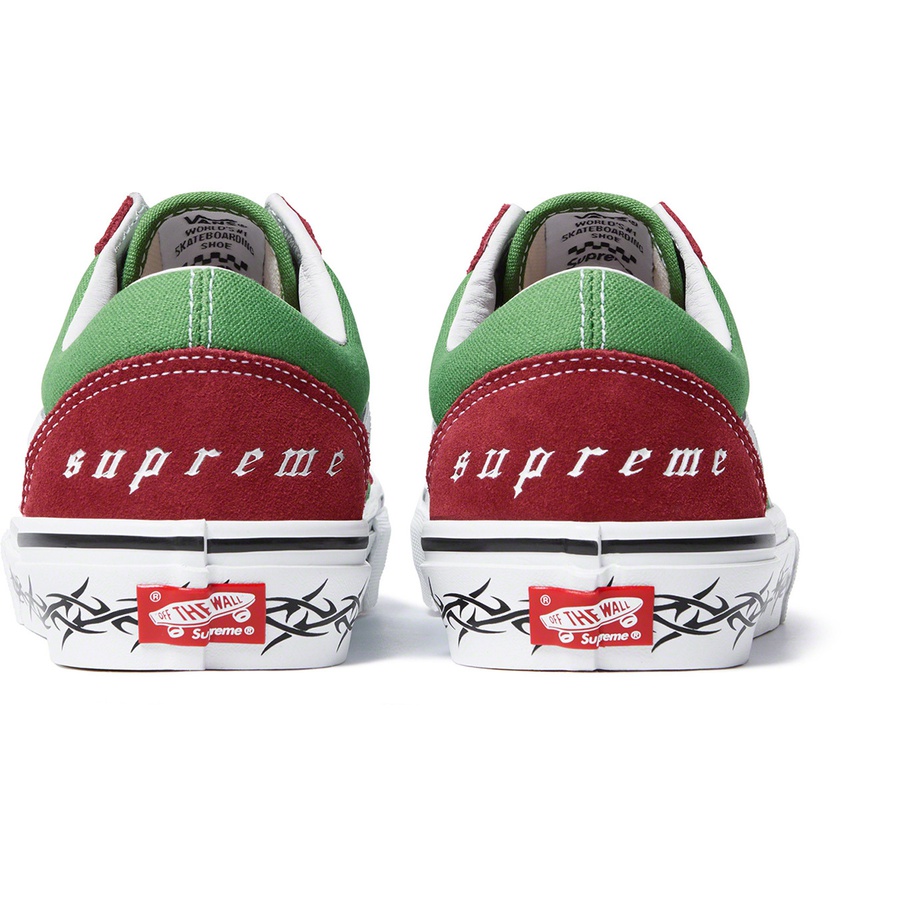 Details on Supreme Vans Old Skool Green from fall winter
                                                    2021 (Price is $98)