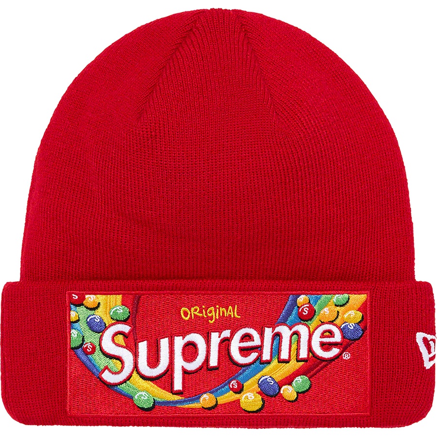 Details on Supreme Skittles <wbr>New Era Beanie Red from fall winter 2021 (Price is $44)
