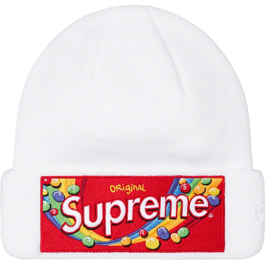 Details on Supreme Skittles <wbr>New Era Beanie White from fall winter 2021 (Price is $44)
