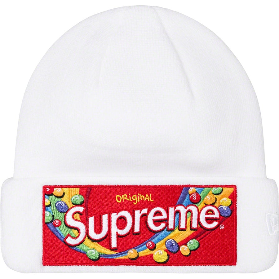 Details on Supreme Skittles <wbr>New Era Beanie White from fall winter
                                                    2021 (Price is $44)