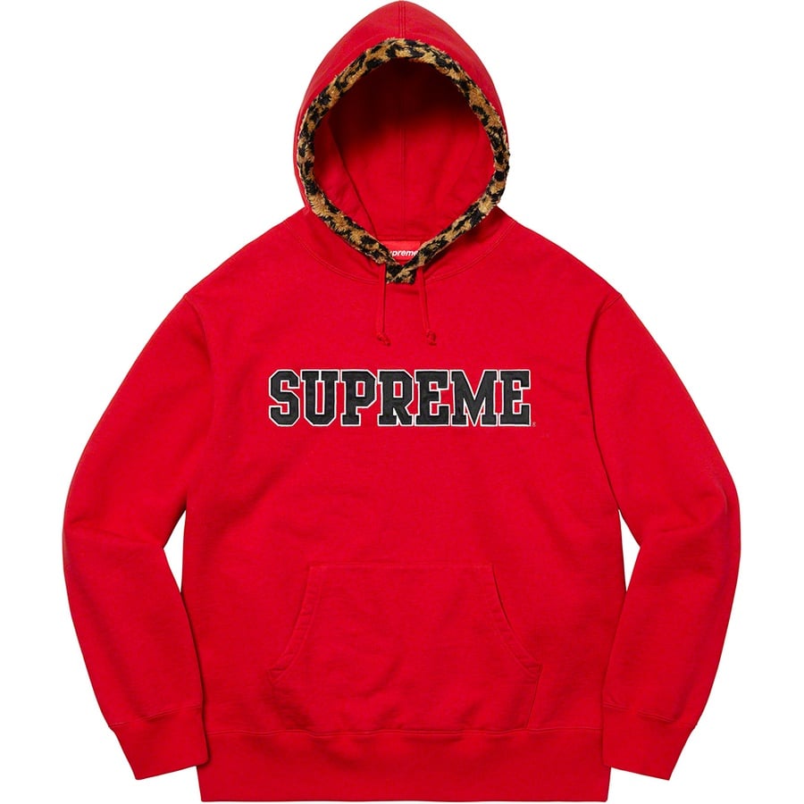 Details on Leopard Trim Hooded Sweatshirt Red from fall winter 2021 (Price is $158)