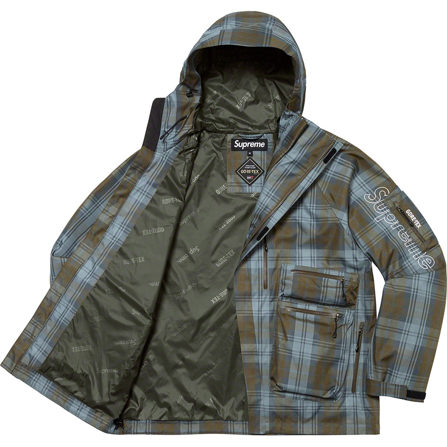 Details on GORE-TEX Tech Shell Jacket Olive Plaid from fall winter 2021 (Price is $328)