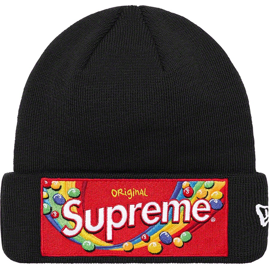 Details on Supreme Skittles <wbr>New Era Beanie Black from fall winter 2021 (Price is $44)