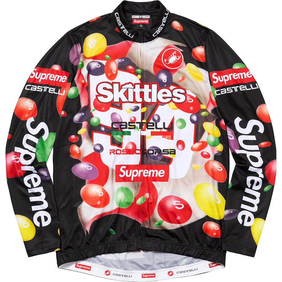 Details on Supreme Skittles <wbr>Castelli L S Cycling Jersey Black from fall winter 2021 (Price is $198)