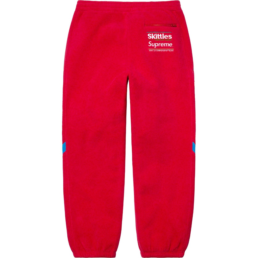 Details on Supreme Skittles Polartec Pant Red from fall winter 2021 (Price is $188)