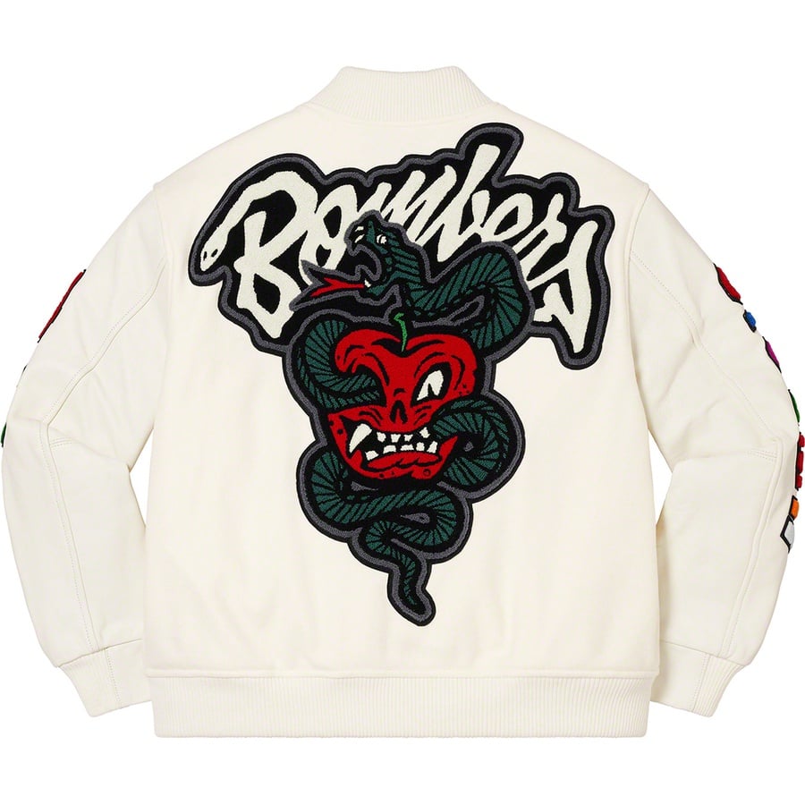 Details on Supreme WTAPS Varsity Jacket White from fall winter 2021 (Price is $568)