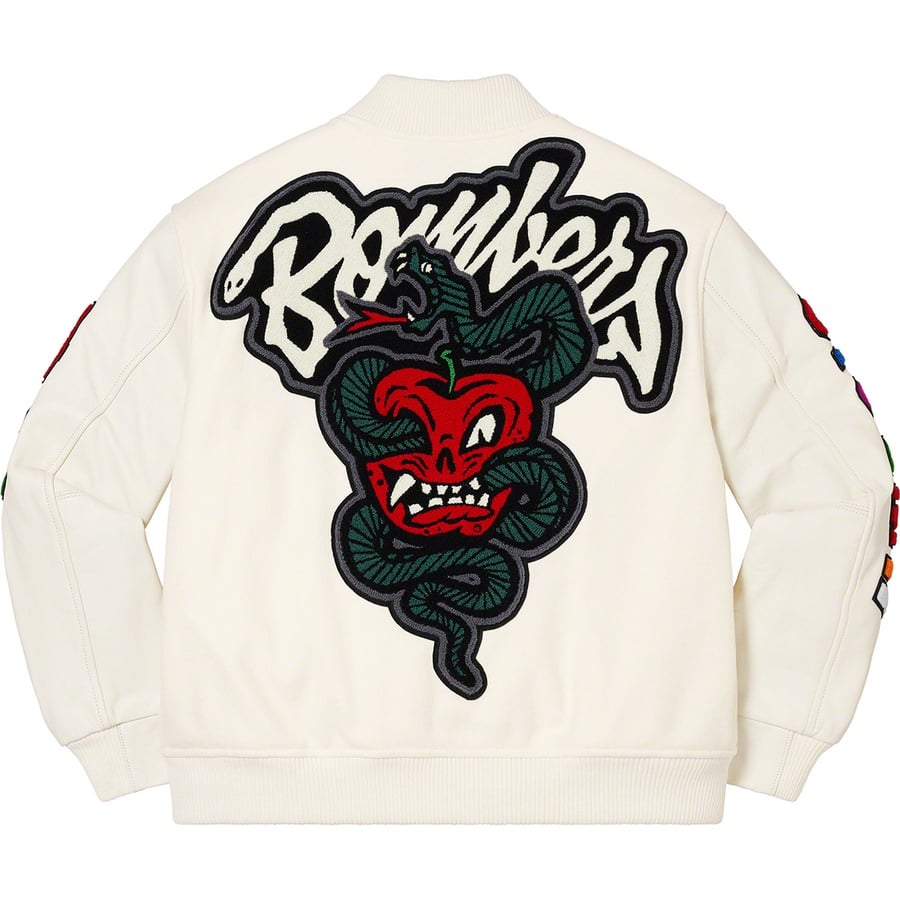 Details on Supreme WTAPS Varsity Jacket White from fall winter
                                                    2021 (Price is $568)