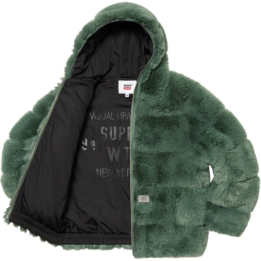 Details on Supreme WTAPS Faux Fur Hooded Jacket Green from fall winter
                                                    2021 (Price is $448)