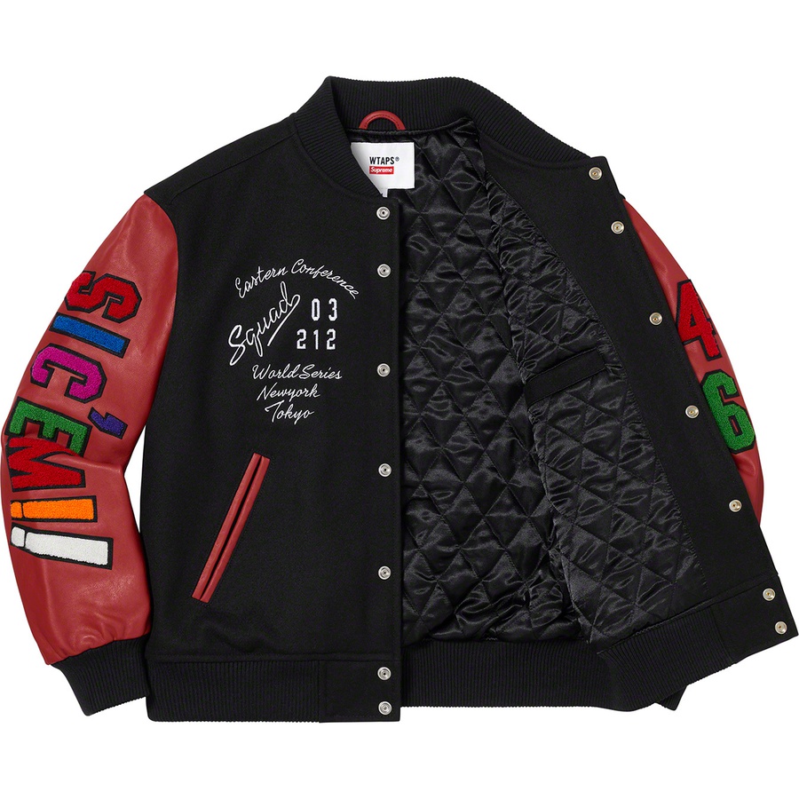 Details on Supreme WTAPS Varsity Jacket Black from fall winter
                                                    2021 (Price is $568)