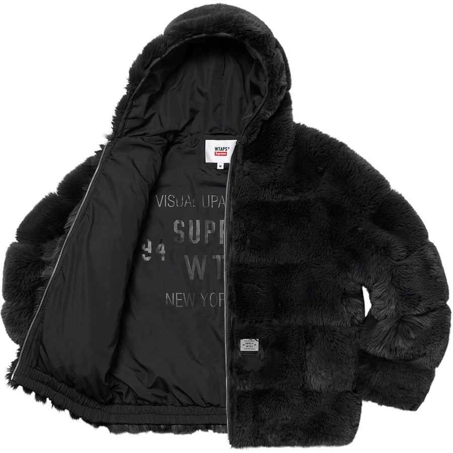 Details on Supreme WTAPS Faux Fur Hooded Jacket Black from fall winter 2021 (Price is $448)