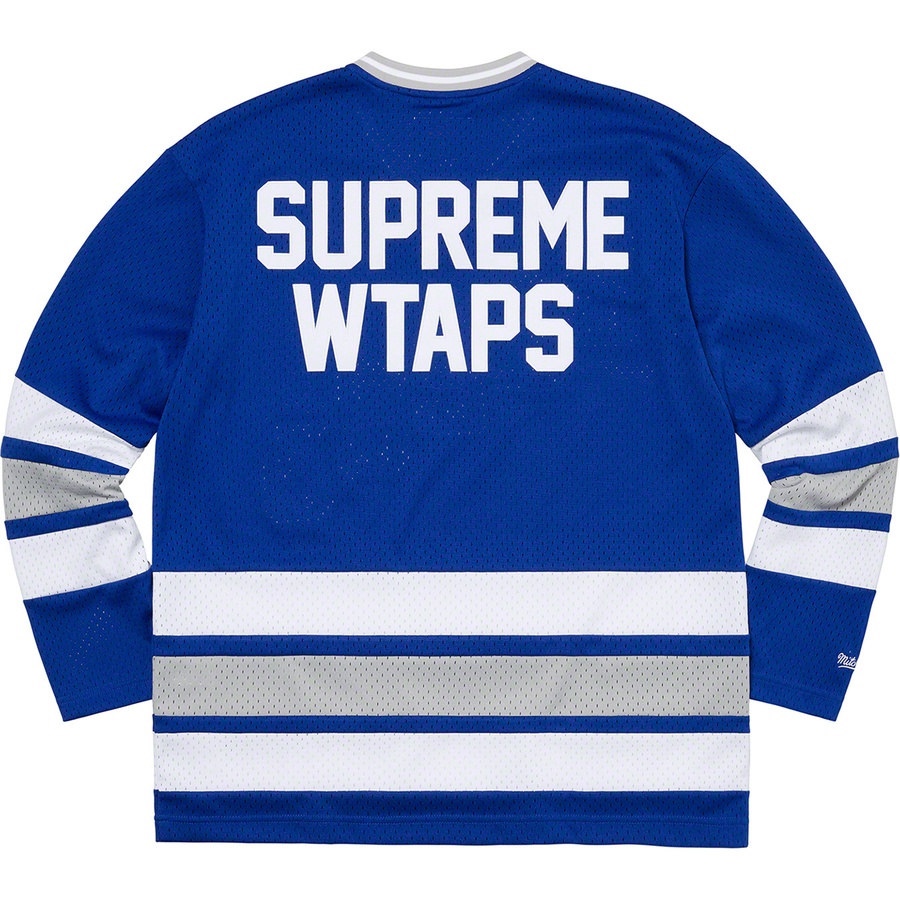 Details on Supreme WTAPS Mitchell & Ness Hockey Jersey Blue from fall winter 2021 (Price is $148)