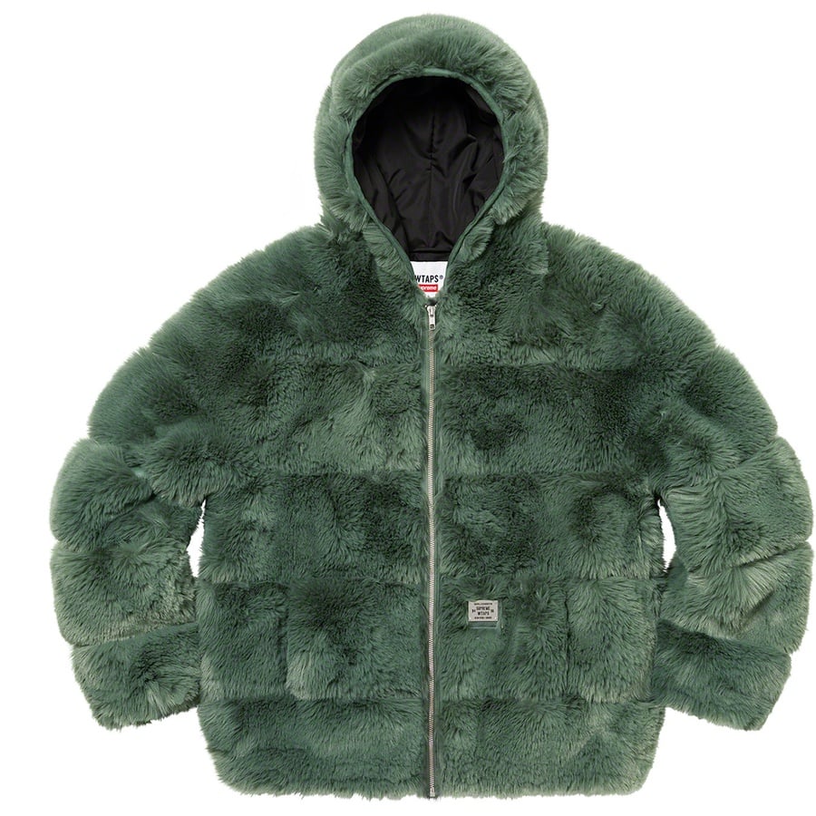 Details on Supreme WTAPS Faux Fur Hooded Jacket Green from fall winter 2021 (Price is $448)