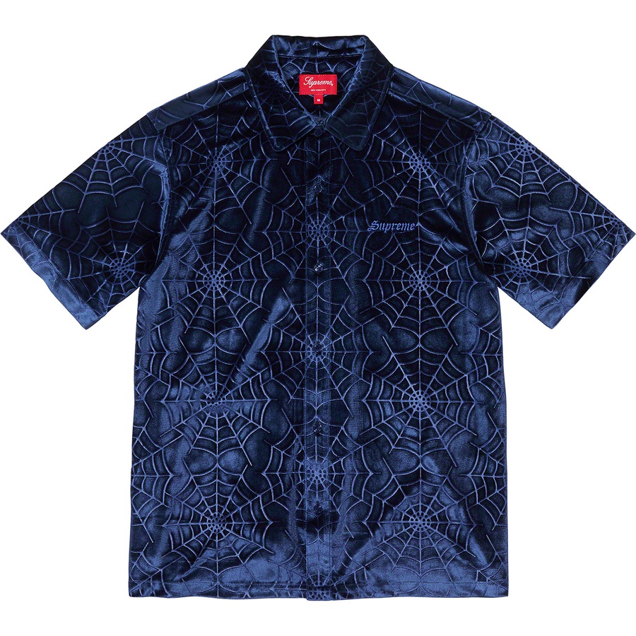 Details on Spider Web Velvet S S Shirt Navy from fall winter 2021 (Price is $138)