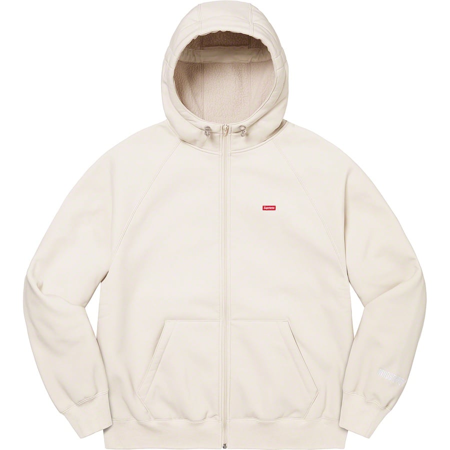 Details on WINDSTOPPER Zip Up Hooded Sweatshirt Stone from fall winter 2021 (Price is $198)