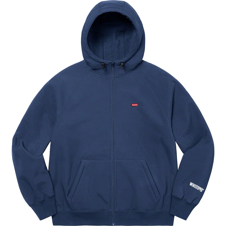 Details on WINDSTOPPER Zip Up Hooded Sweatshirt Navy from fall winter 2021 (Price is $198)