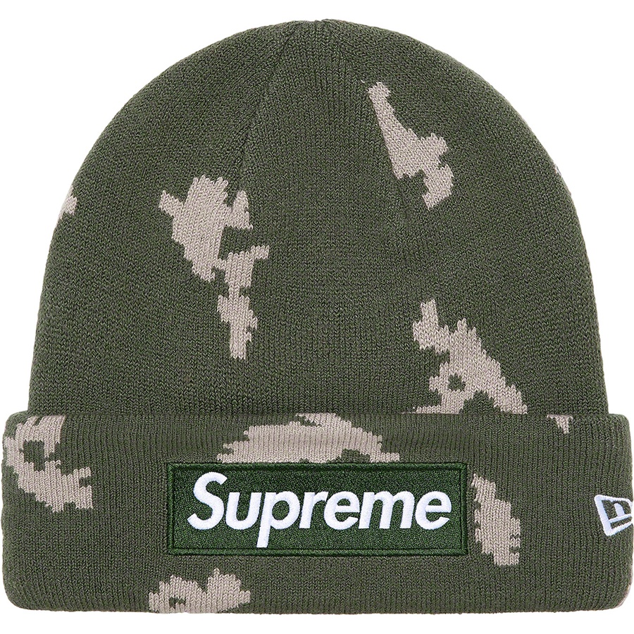 Details on New Era Box Logo Beanie Olive Russian Camo from fall winter 2021 (Price is $38)