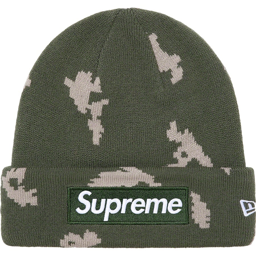 Details on New Era Box Logo Beanie Olive Russian Camo from fall winter
                                                    2021 (Price is $38)